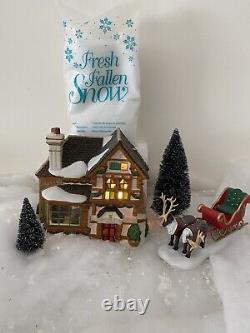 THE MAGIC of Christmas, Santa Sleigh, Snow, 2 Sisal Trees. Dickens Dept 56